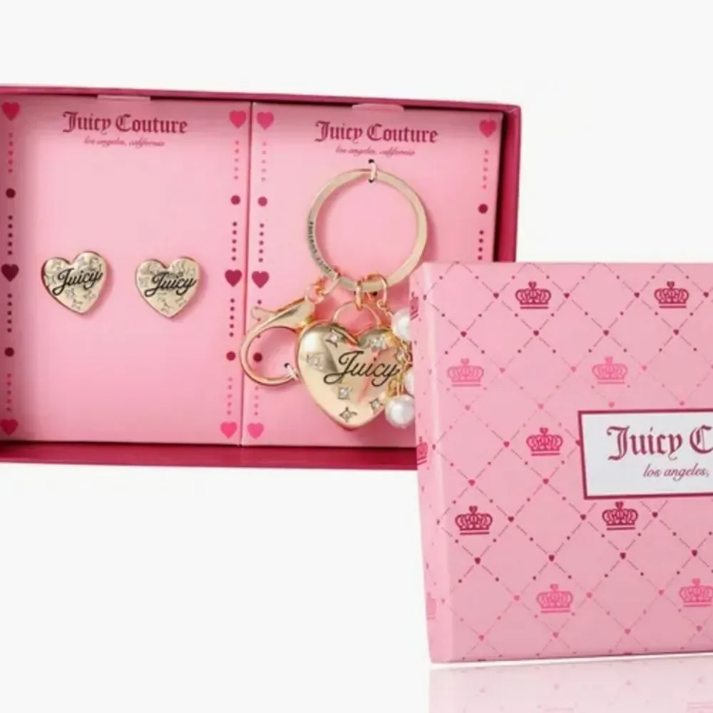Juicy Couture Heart‎ Keychain & Earring Set w/Crystal Accents